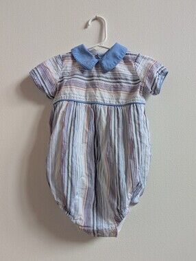 Dondolo Bubble 18m Romper Boys Blue Stripe Collared Preppy Boutique